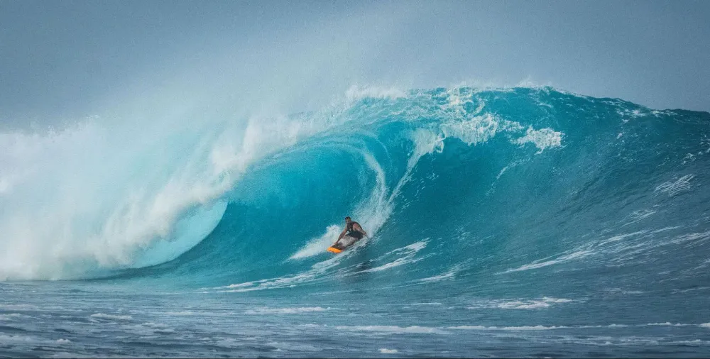 Fiji Surfing close to Plantation Island Resort, in the Mamanuca Islands.