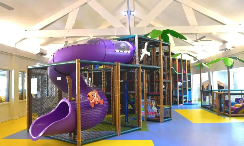 Indoor playground with purple slide for toddlers