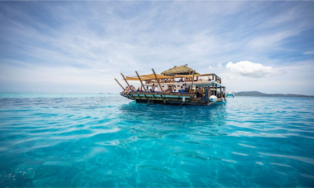 Cloud 9 floating platform in turquoise ocean.